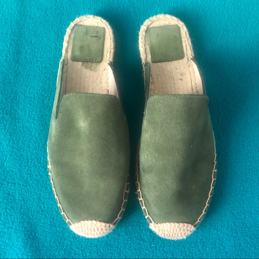 Green Suede Espadrille Mules Sz 7